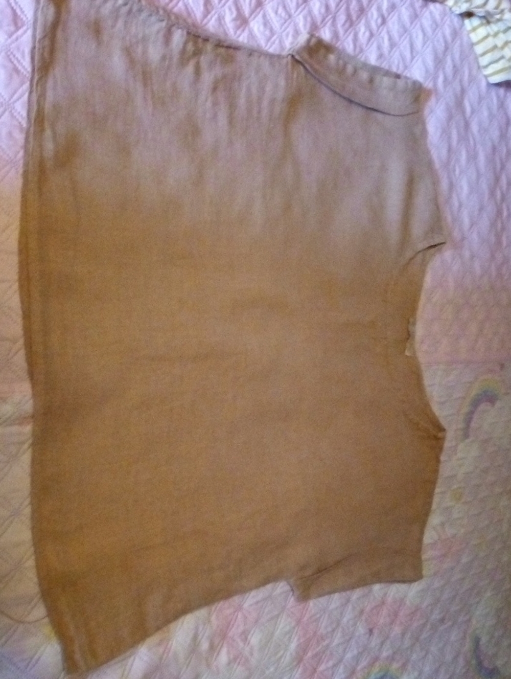 Women's Tan Sleeveless 100% Linen Top - Lightweight Casual Blouse Made In Ital